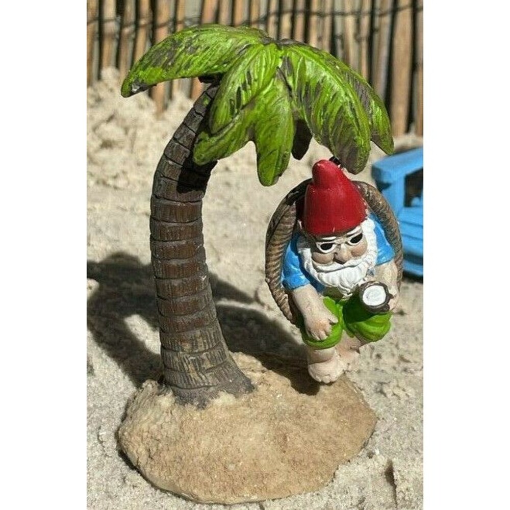 Miniature Fairy Garden Gnome on Palm Tree Swing Beach Theme Fairy Garden